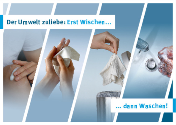 Postkarte: Erst Wischen … dann Waschen!