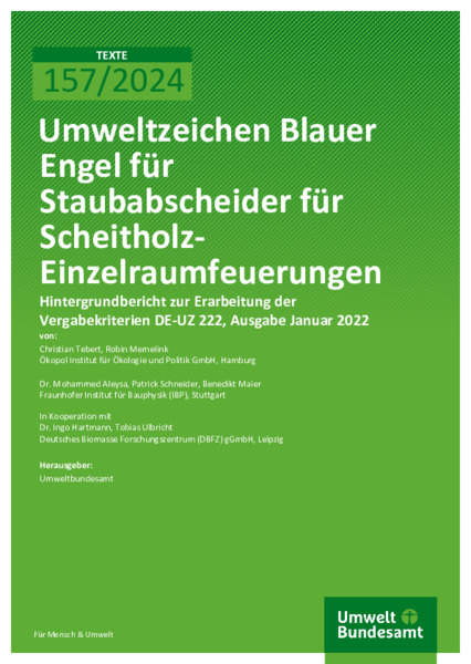 Umweltzeichen Blauer Engel für Staubabscheider für Scheitholz-Einzelraumfeuerungen